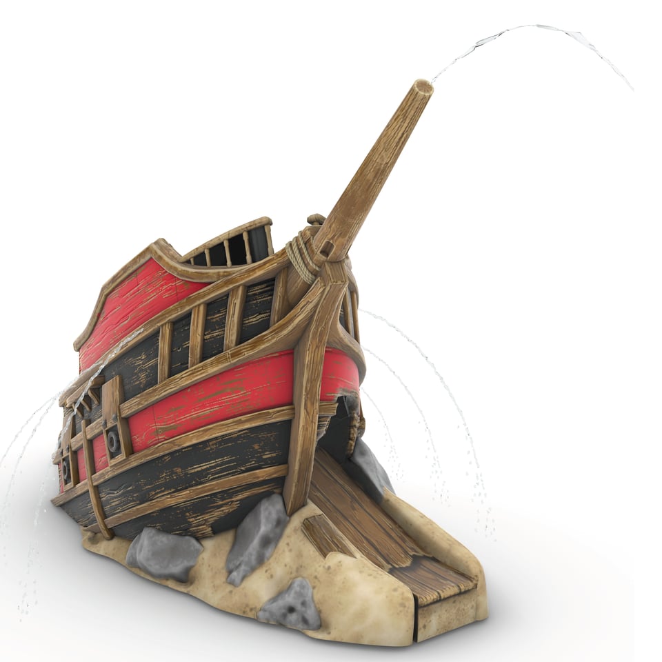 red front of pirate ship with black trim