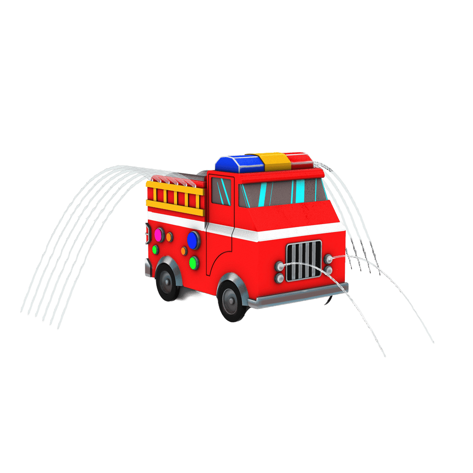 Lil' Fire Engine Aqua Sprayer emits a mix of arching fans and streams of water.
