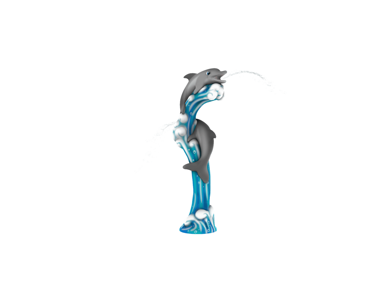 Dolphin Duo Aqua Sprayer emits arching fans of water from the dolphin’s mouths.