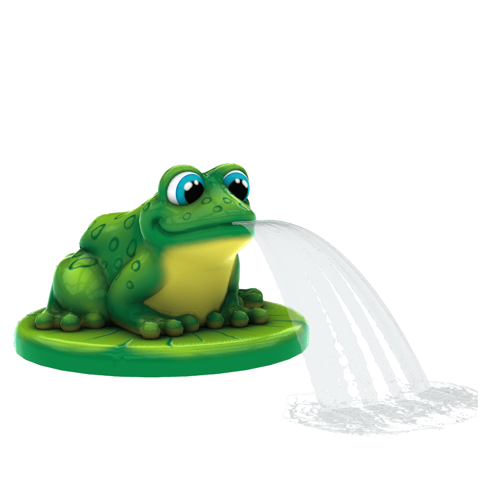 Lilly Frog Aqua Sprayer emits an arching fan of water from the frog’s mouth.