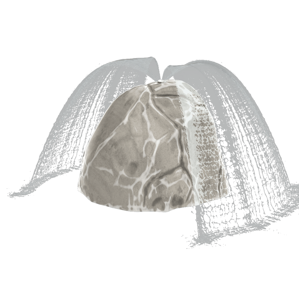 grey rock-themed spray feature with two streams of water coming from the top of the rock