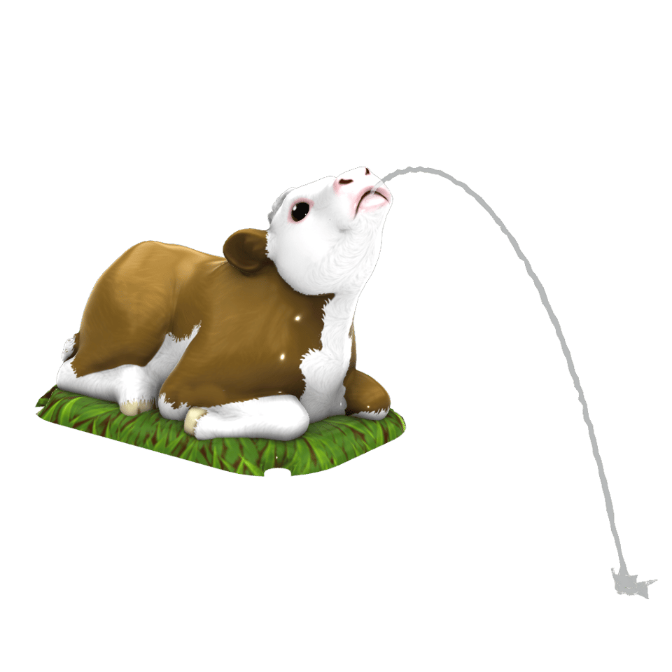 brown and white calf-themed spray feature laying in a bed of green grass