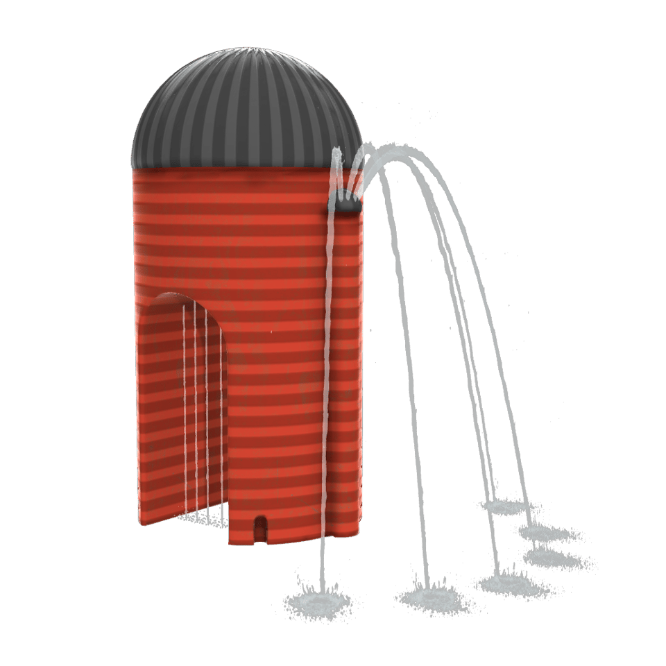 red silo-themed spray feature