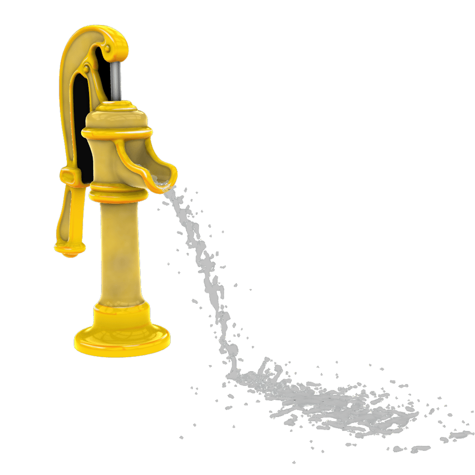 yellow hand pump themed water feature