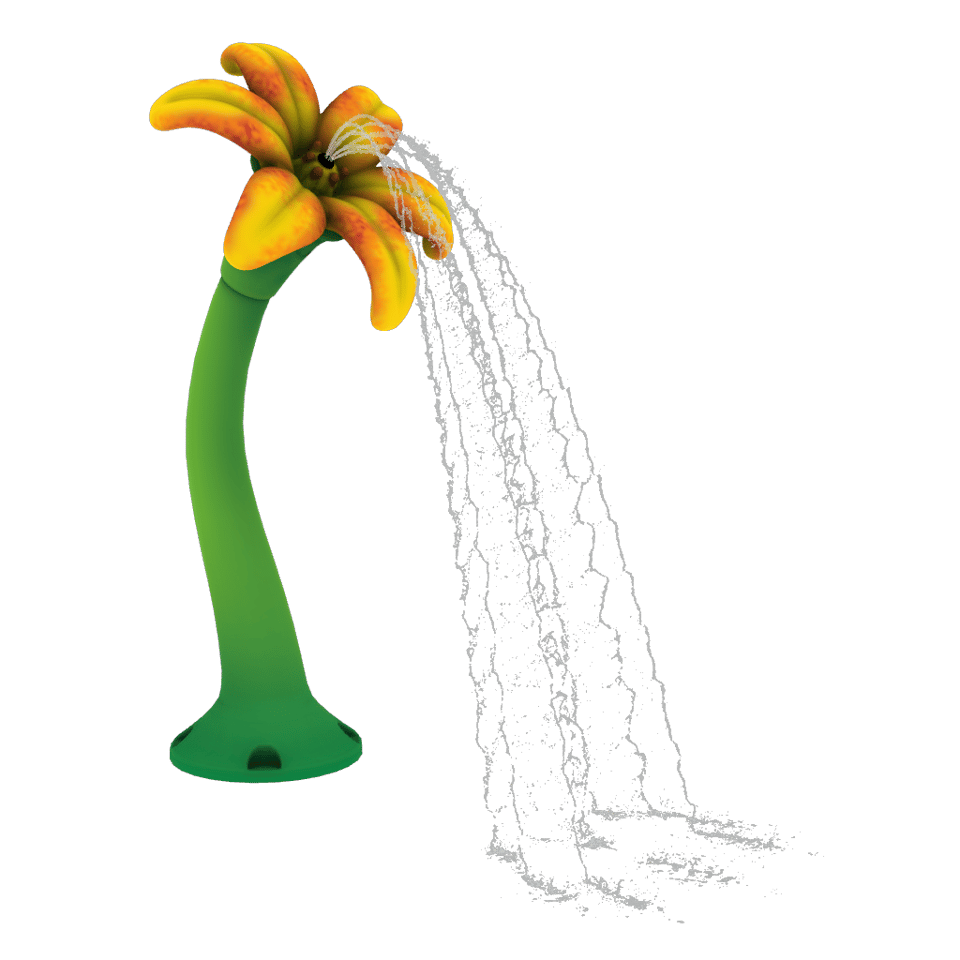 Ideal for garden and jungle-themed spray parks, the Lion flower emits a bouquet of arching streams of water from the flower’s pistil.
