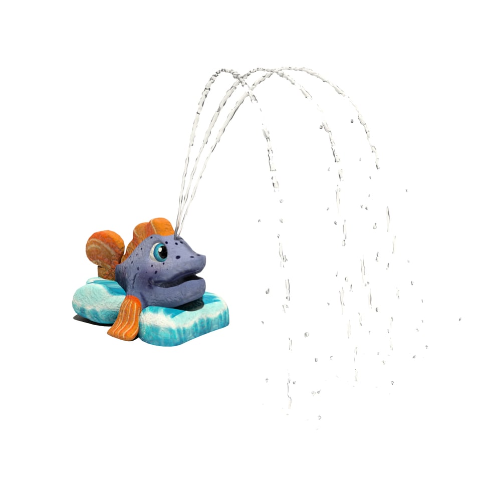 Finn the Fish Aqua Spout emits gentle arching streams of water.