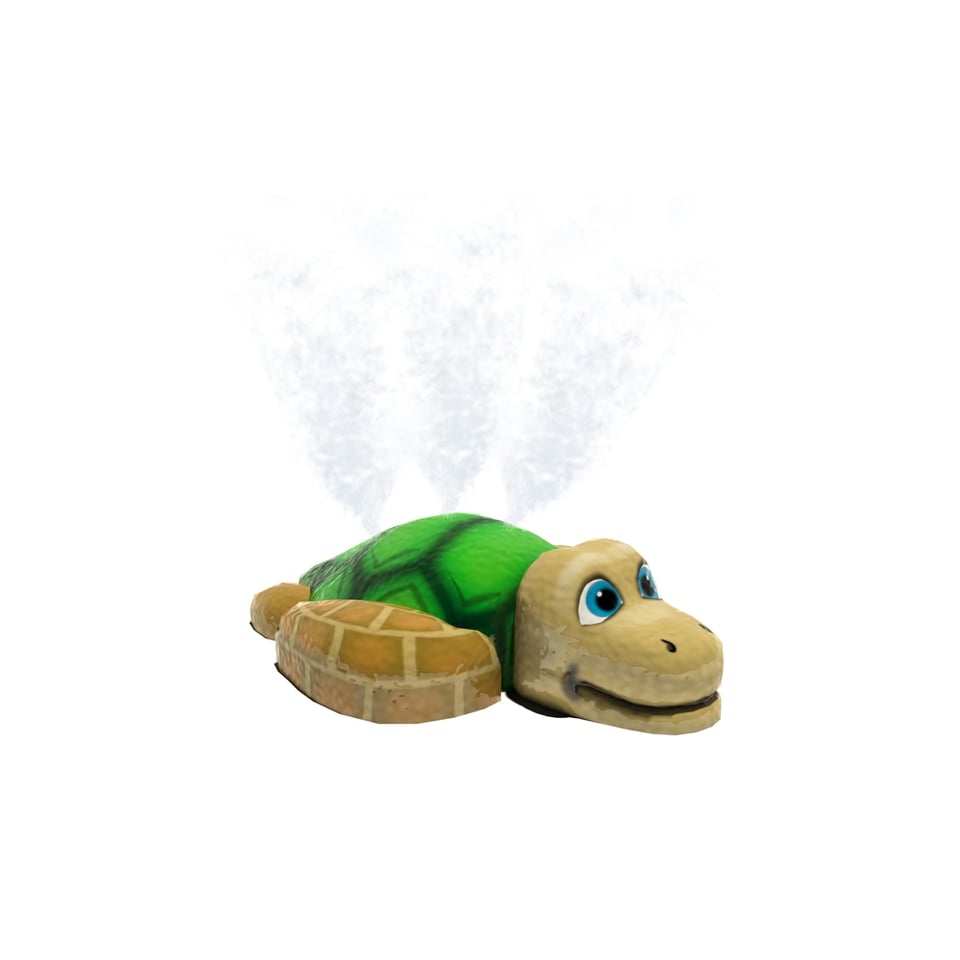 Tommy Sea Turtle Aqua Spout uses misters for a water effect.