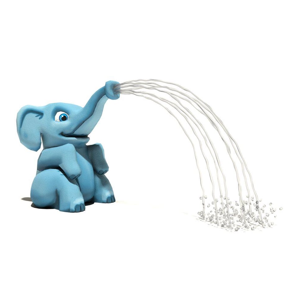 Elsa Elephant Aqua Sprayer emits outward-arching streams of water from its trunk.