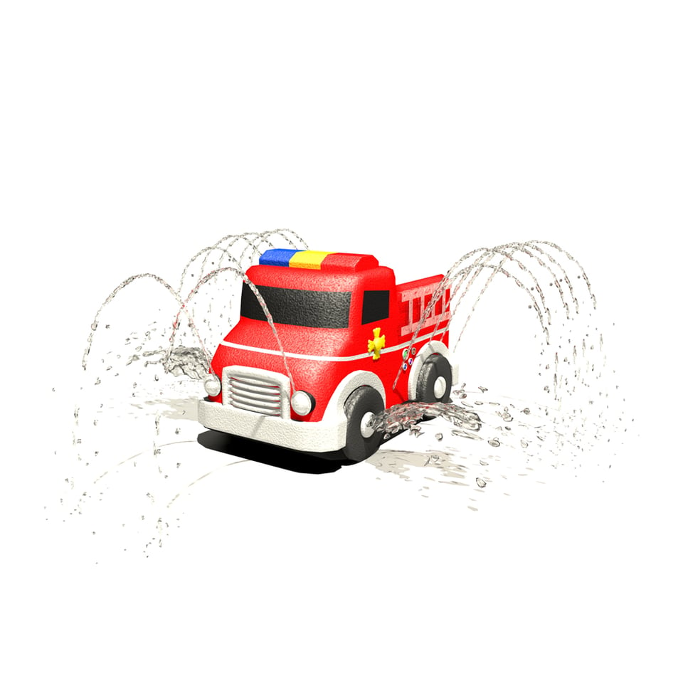 Lil' Fire Engine Aqua Sprayer emits a mix of arching fans and streams of water.