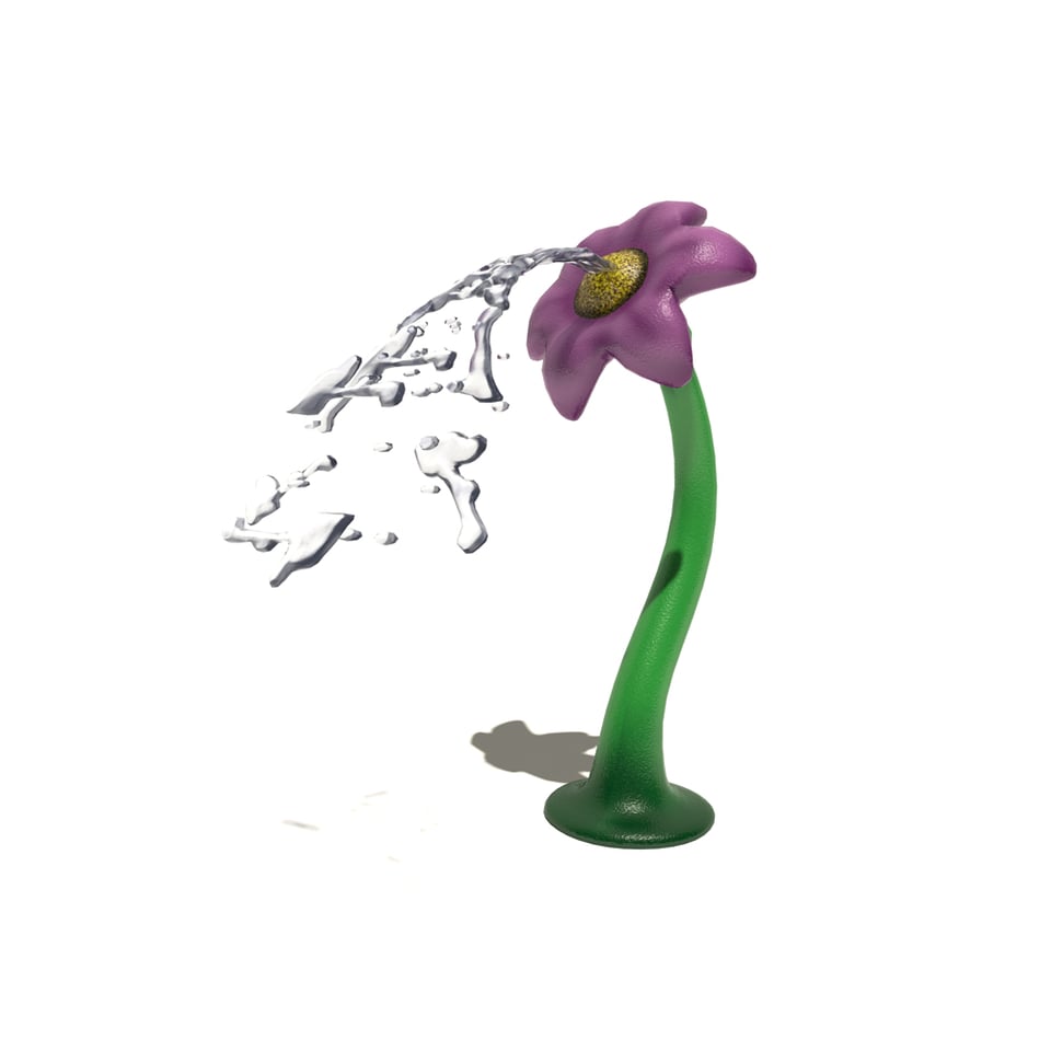 Petunia Aqua Sprayer creates arching fan of water from the tree flower’s center.