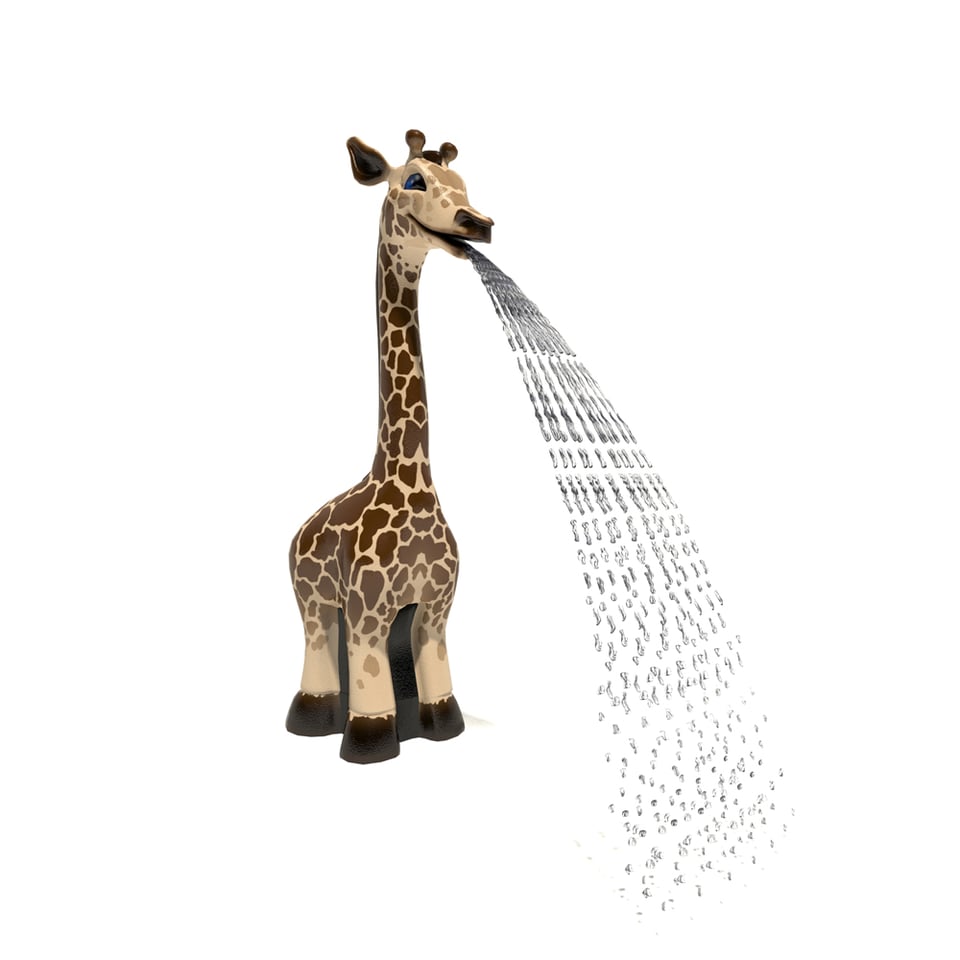 Too tall Giraffe Aqua Sprayer emits two rows of outward arching streams of water.