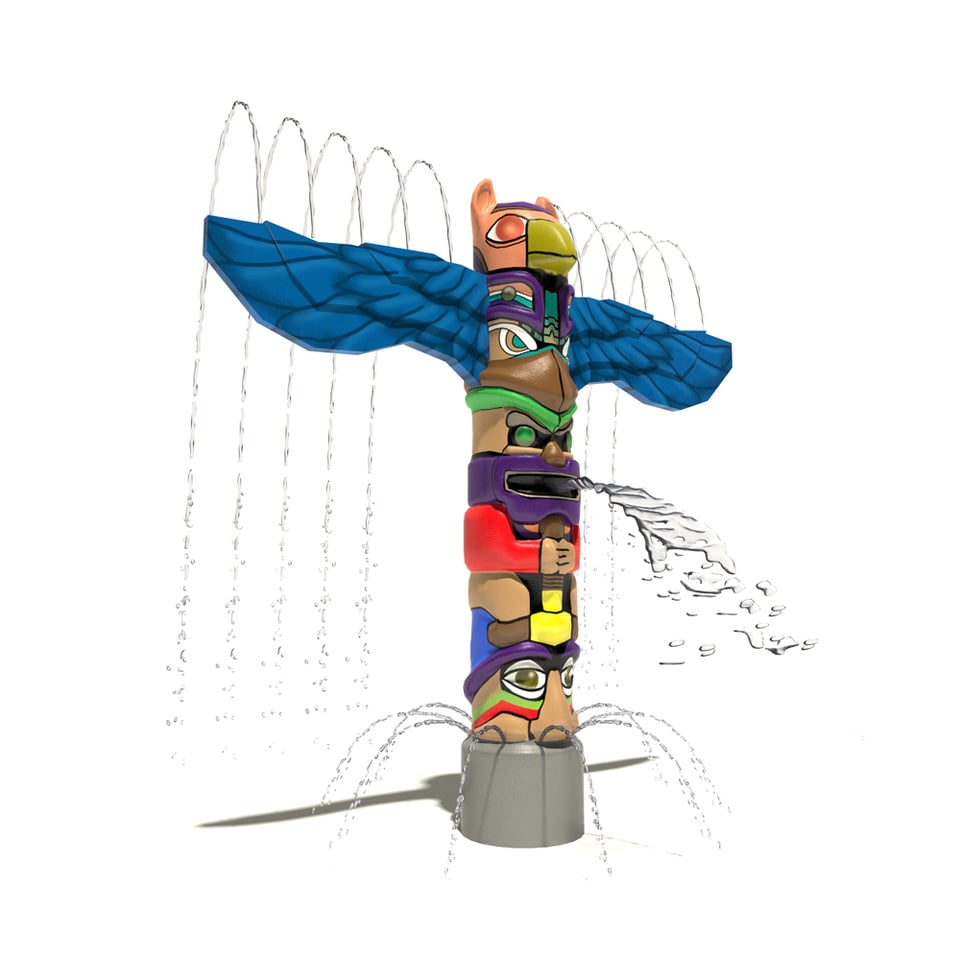 Totem Pole Aqua Sprayer emits an arrangement of arching fans and streams of water.