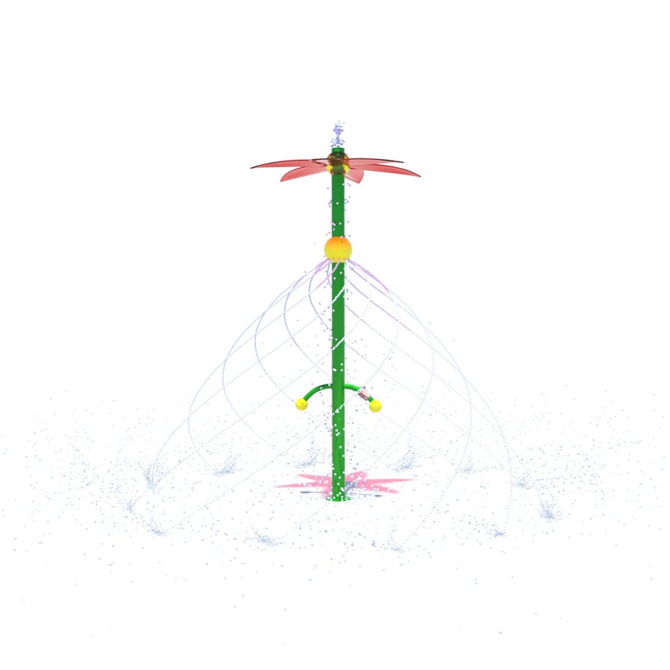 Spin Flower emits water from atop the pole  and creates water ribbons.