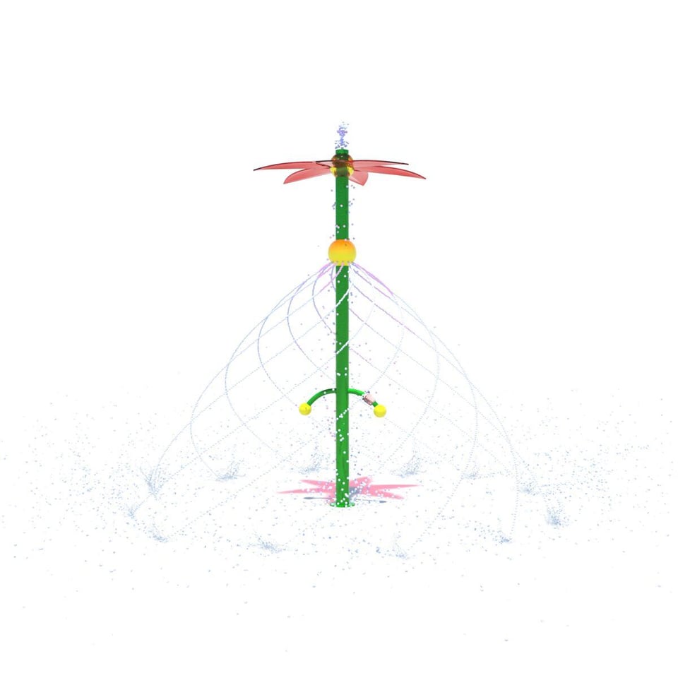 Spin Flower emits water from atop the pole  and creates water ribbons.