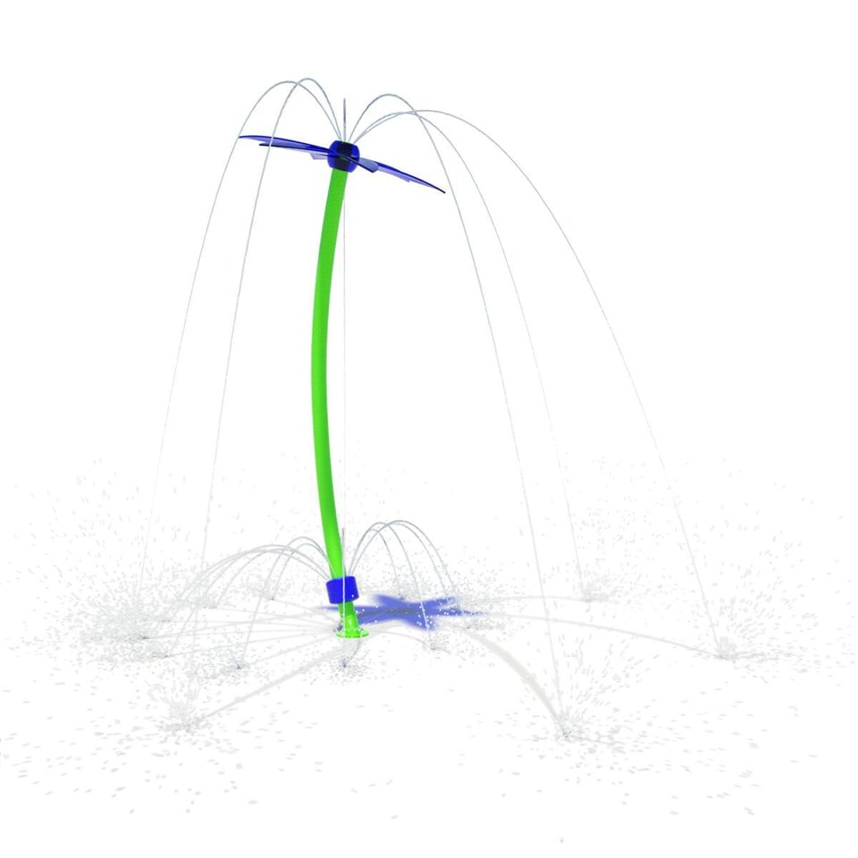 Flowerette emits water sprays from its petals and base for two zones of play.