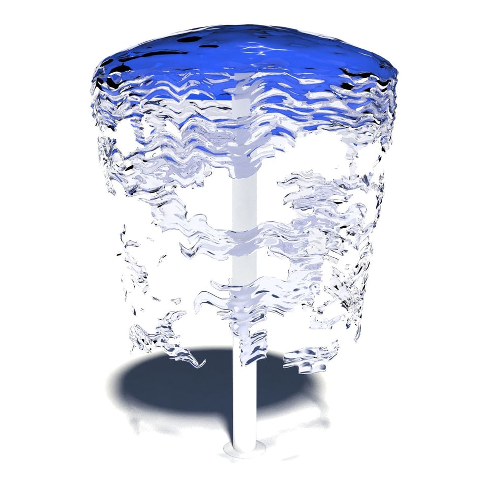 Under-Brella has rolling water emitting from the top of the umbrella dome.