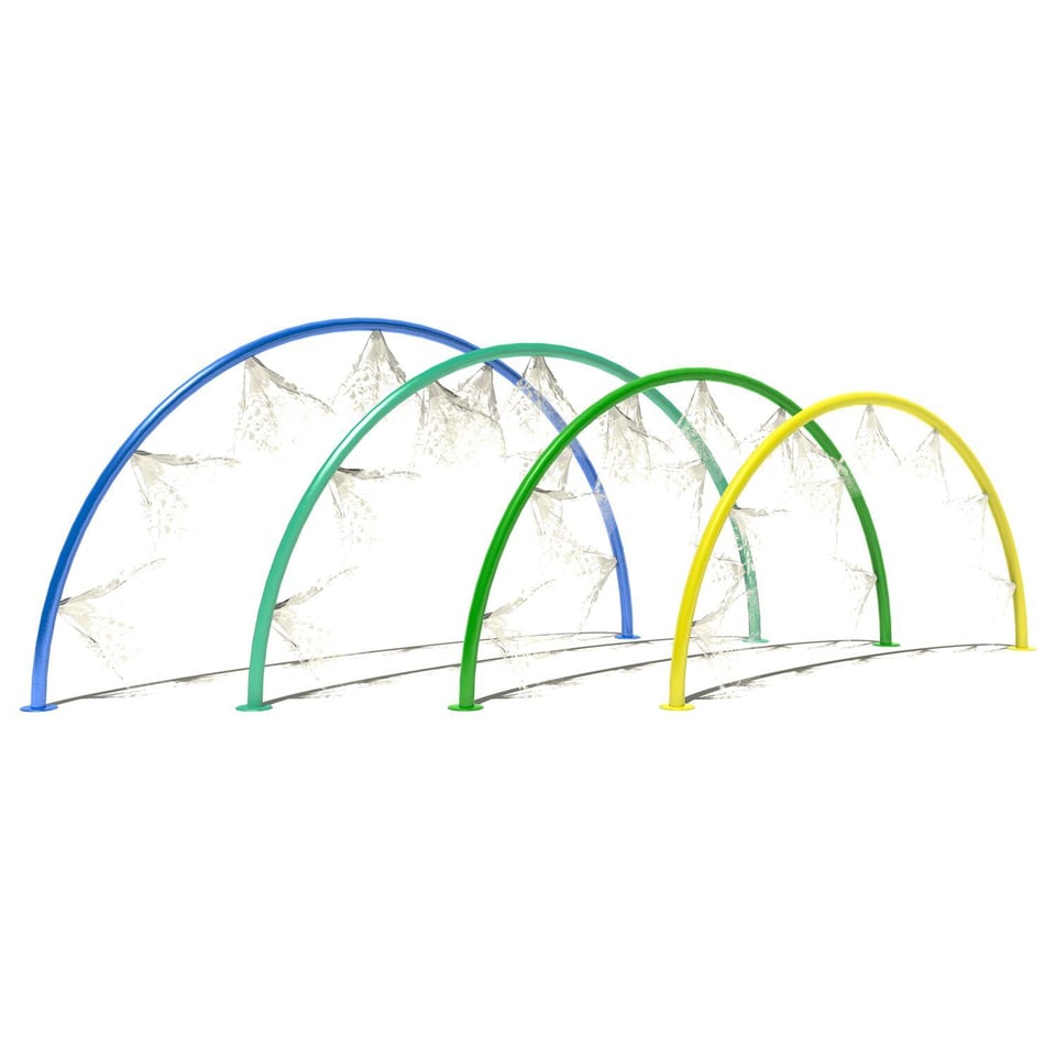 Water Wickets™ array is the colors of a rainbow with misting jets.