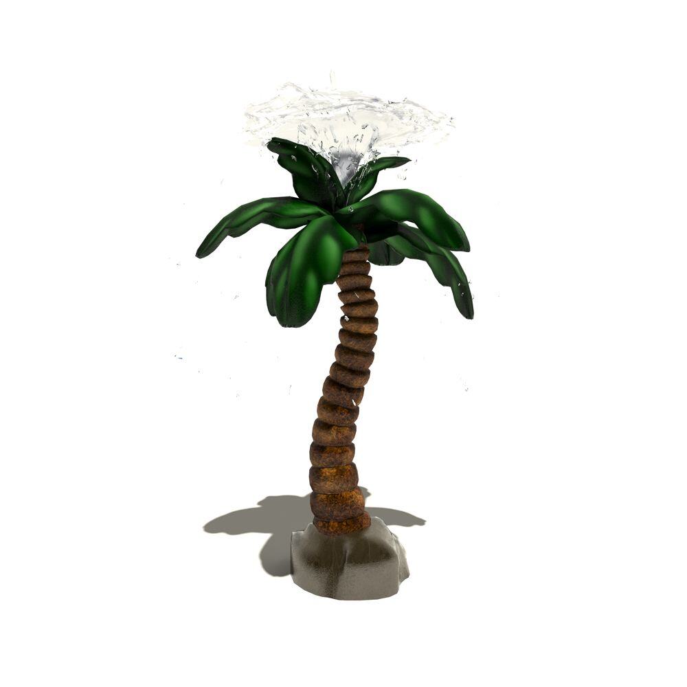 A 3D model of a water play feature shaped like a tall palm tree that sprays water