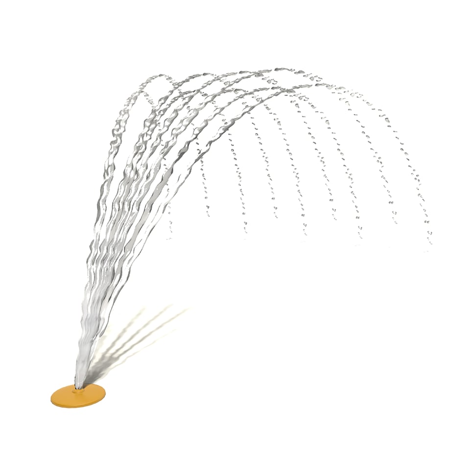 A ground spray that creates arching streams of water