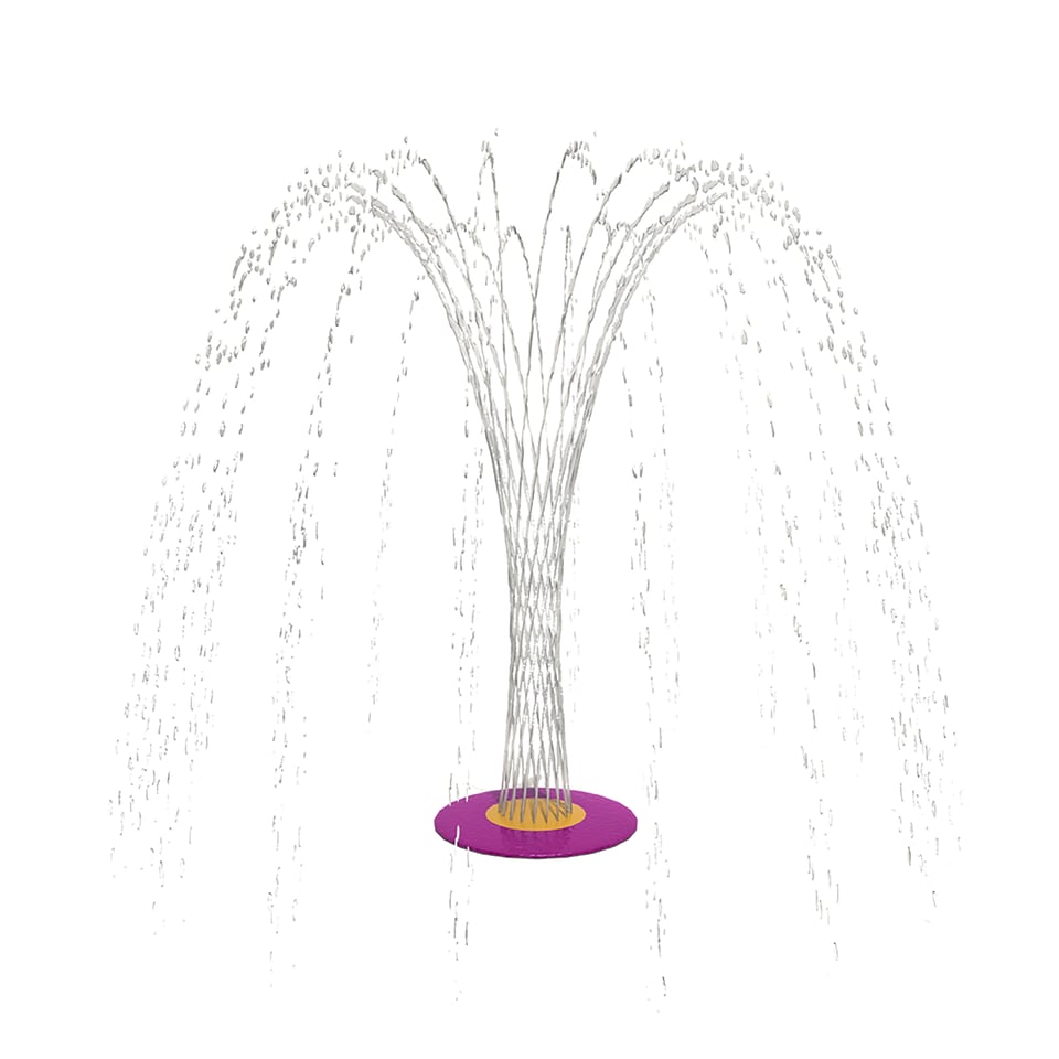 A ground spray that creates vertical weaving streams of water