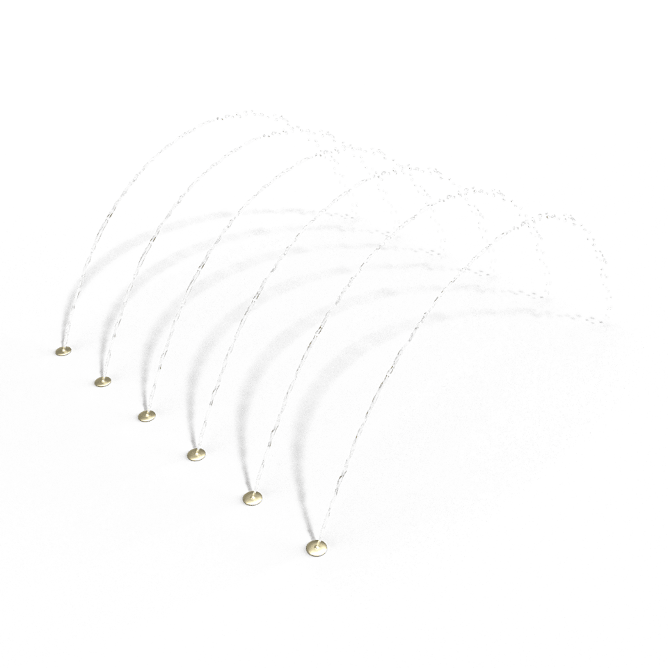A ground spray that creates a row of arching streams of water