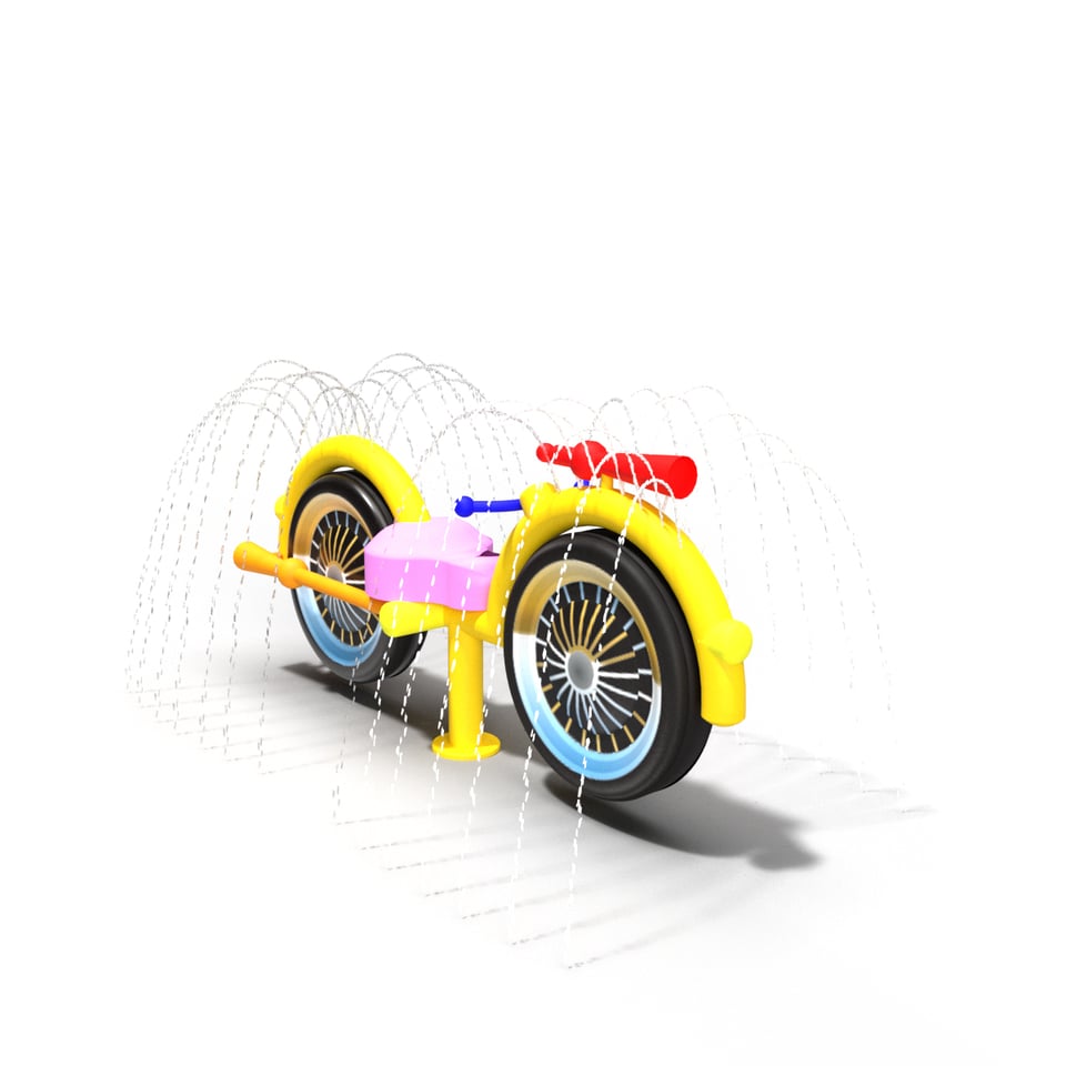 Shaped like a motorcycle, the Watercycle produces arching streams of water from the fenders and tailpipes