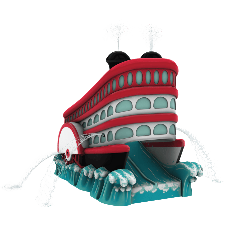 red and white trimmed river boat