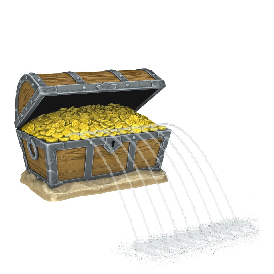 Big Treasure Chest Aqua Sprayer emits a a tunnel of arching streams of water.