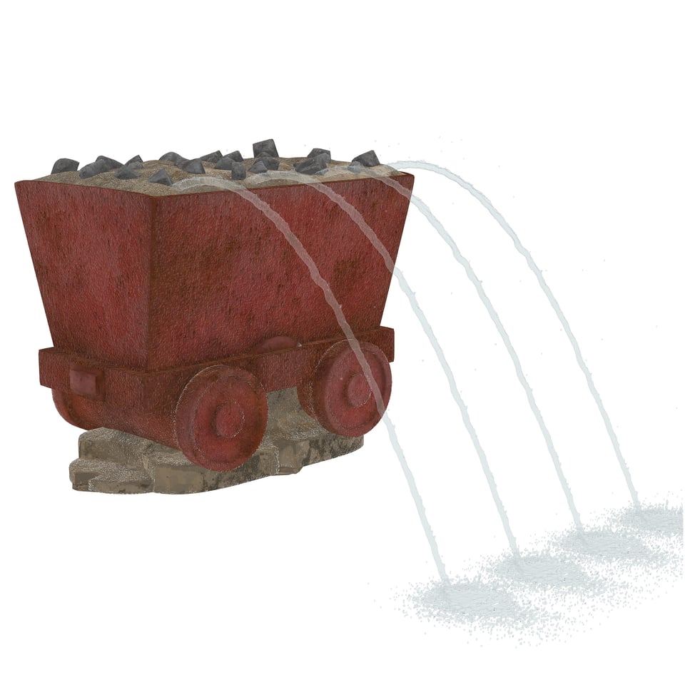 rusty maroon cart with coal 
