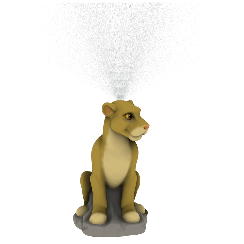tan female lion with arching streams