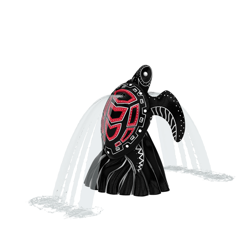 black turtle with white and red details