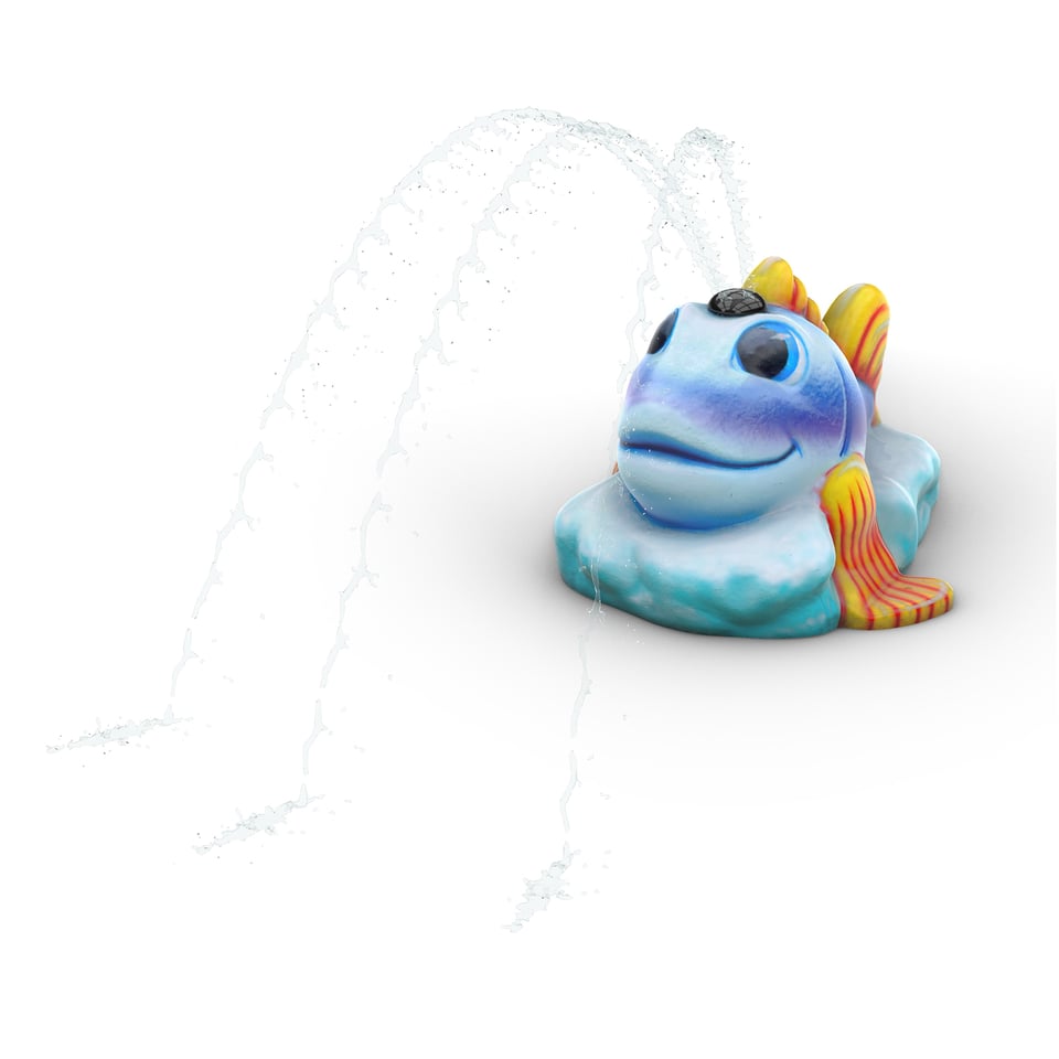 Finn the Fish Aqua Spout emits gentle arching streams of water.